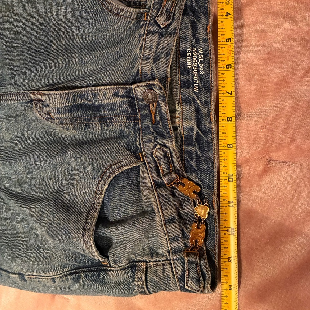 Celine Denim Straight Leg Jeans with Gold Heart styled chain 28-29 in waist - Picture 2 of 7